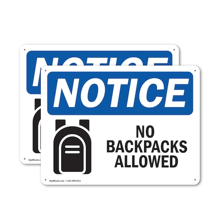 Signmission No Backpacks Allowed, 14 in W x Rectangle, Plastic OS-2PACK-NS-P-1014-L-14386